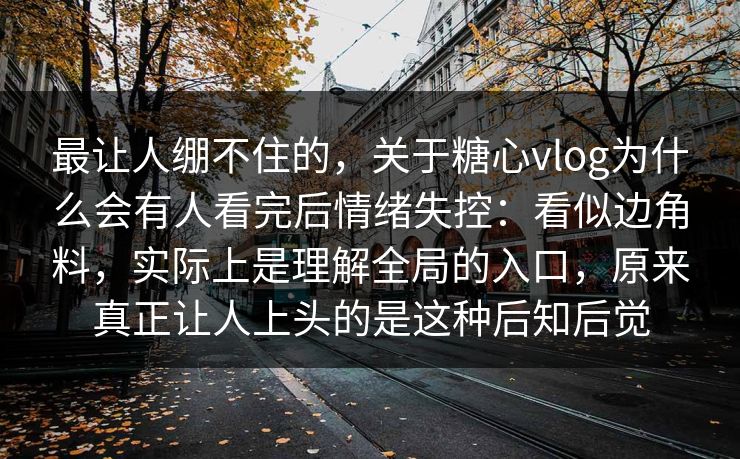 最让人绷不住的,关于糖心vlog为什么会有人看完后情绪失控:看似边角料,实际上是理解全局的入口,原来真正让人上头的是这种后知后觉