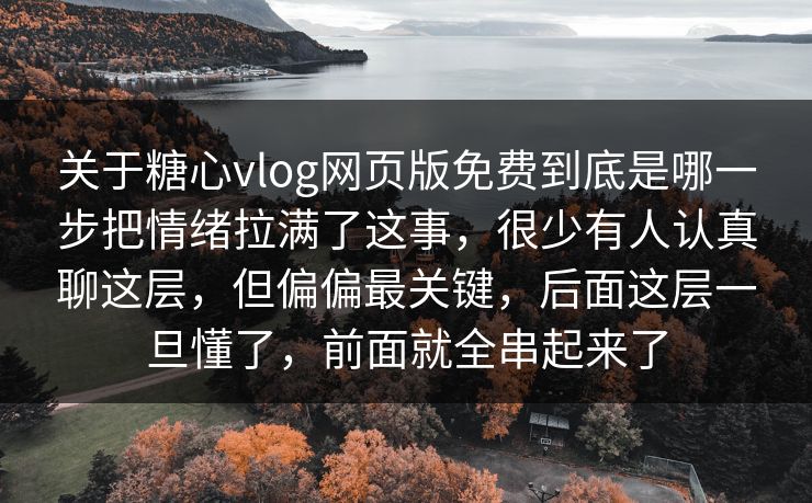 关于糖心vlog网页版免费到底是哪一步把情绪拉满了这事,很少有人认真聊这层,但偏偏最关键,后面这层一旦懂了,前面就全串起来了